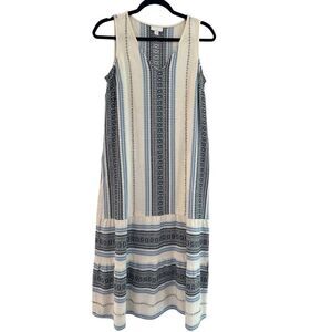 J.Jill Women's Striped Boho Sleeveless Tiered Summer Maxi Dress White Blue SP